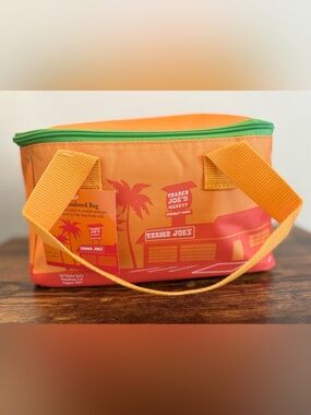 Trader Joe's Mini Insulated Tote Bag Summer Neon Orange Lime Green Zipper NWT